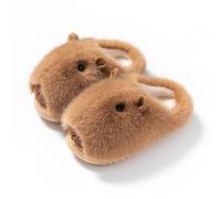 XSCQ Capybara - Pantuflas de felpa 3D, pantuflas cálidas de invierno para mujeres y hombres, zapatos de casa de dibujos animados peludos, Media cubierta marrón claro, 38 EU