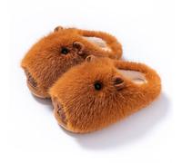 XSCQ Capybara - Pantuflas de felpa 3D, pantuflas cálidas de invierno para mujeres y hombres, zapatos de casa de dibujos animados peludos, Media cubierta marrón oscuro, 38 EU