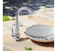 XSDSM Griferia Baño De Latón Doble Salida Grifo Lavadora De Baño Un Solo Orificio Agua Fría Y Caliente,Plata