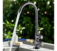 XSDSM Grifo Exterior Doble Salida Giratorio De 360 ° conector Manguera De 1/2 Pulgada Grifo para Lavadora Latón Solo Agua Fría,Gris Pistola