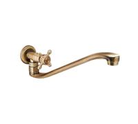 XSDSM Grifo Fregadero Pared Vintage Giratorio 360° Grifo Cocina con Tubo en S Extendido Horizontalmente, Manija de Apertura Rápida Cruzada, G1/2, Bronce 30 CM