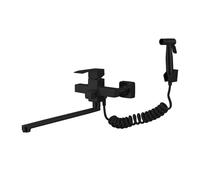 XSDSM Grifo Pared Cocina con Pistola Pulverizadora Grifo Fregadero Giratorio 180° Acero Inoxidable Brazo Giratorio 35cm,Negro