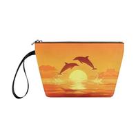 Xsehusvy - Bolsa de maquillaje para mujer, con cremallera, bolsa de aseo con asa, bonito kit de lavado de viaje esencial para las cuatro estaciones, delfín
