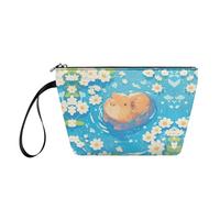 Xsehusvy - Bolsa de maquillaje para mujer, con cremallera, bolsa de aseo con asa, bonito kit de lavado de viaje esencial para las cuatro estaciones, Flor de Capibara