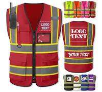 Xsersao Chaleco Seguridad Personalizado con Logotipo Chaleco Reflectante Personalizado Chalecos de Seguridad de Alta Visibilidad Dos Tonos Para Hombres Y Mujeres Que Trabajan,Rojo