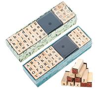 XSHAO® Juego de 80 sellos de letras del alfabeto de madera, letras y símbolos con almohadilla de sello para tarjetas de felicitación, álbumes de recortes, manualidades, fabricación de tarjetas
