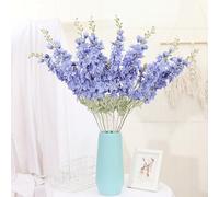 Xshelley 5 ramos de flores artificiales de delphinium de 34 pulgadas, tallo largo, flores de seda para decoración del hogar, interiores y exteriores (azul)