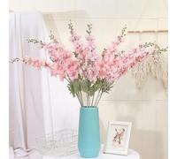 Xshelley 5 ramos de flores artificiales de delphinium de tallo largo de flores artificiales de delphinium para decoración del hogar, interiores y exteriores (rosa)