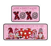 Xsinufn Juego de 2 alfombrillas de cocina para el día de San Valentín, gnomos para el día de San Valentín, a cuadros de búfalo XOXO, alfombras de cocina decorativas de bajo perfil de corazones de San Valentín, para la cocina del hogar (17 x 48 + 17 x 30 pulgadas, rosa)