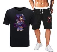 XSLGOGO Conjunto de Camiseta y Pantalón Corto Little Witch Academia Anime Atsuko Akko Kagari Disfraz de Cosplay Traje de Verano Estampado de 2 Piezas de Manga Corta para Hombre
