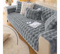 XSlive Funda de sofá de Piel sintética Suave y cálida, Gruesa, Peluda, Antideslizante, Color sólido, Protector de Muebles para niños, Mascotas (Gris Oscuro, 28 x 47 Pulgadas)