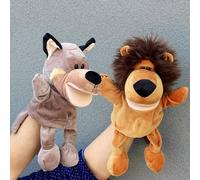 XSQD 2 Piezas Marionetas De Mano León y Lobo Gris, Marionetas Contar Cuentos para Adultos Pueden Mover para Abrir Boca, Títeres Actuación Lenguaje Abdominal, Adecuado para Espectáculos Trama Escénica