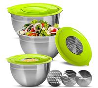 XSQUO Useful Tech Set de 3 Boles de acero multi-función con tapa hermética y tres discos ralladores de acero inoxidable. Gourmet Tools