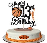 Xsstarmi 1 paquete de decoración para tarta de 13 cumpleaños con purpurina para jugadores de baloncesto, decoración para tarta de decimotercer cumpleaños, accesorios para fiestas, decoración de