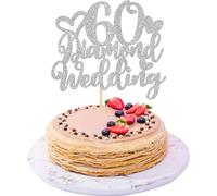 Xsstarmi 1 paquete de decoración para tarta de 60 aniversario de boda, decoración para tartas con purpurina, 60 diamantes, boda, aniversario, accesorios para fiestas, decoración de tartas, plata