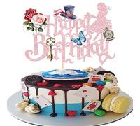 Xsstarmi 1 paquete de decoración para tarta de cumpleaños de Alicia en el País de las Maravillas, decoración para tarta de cumpleaños infantil, accesorios para fiestas, decoración de tartas, color