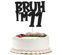 Xsstarmi 1 paquete de decoración para tarta de cumpleaños número 11 con purpurina negra Bruh I'm 11 Bro It's My 11th Birthday Cake Pick for Cheers to 11 Years Birthday Party Cake Decor Supplies