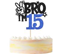 Xsstarmi 1 paquete de decoración para tarta de cumpleaños número 15, diseño de estrella con purpurina Yes Bro I'm 15 Fabulous Cake Pick Cheers to 15 Years Cake Decor for Happy 15th Birthday Party Cake
