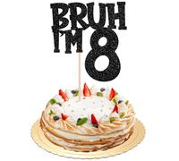 Xsstarmi 1 paquete de decoración para tarta de cumpleaños número 8 con purpurina negra Bruh I'm Eight Bro It's My BDAY Cake Pick for Cheers to 8 Years Birthday Party Cake Decor Supplies