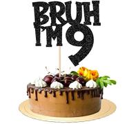 Xsstarmi 1 paquete de decoración para tarta de cumpleaños número 9, color negro con purpurina Bruh I'm Nine Bro It's My 9th BDAY Cake Pick for Cheers to 9 Years Birthday Party Cake Decor Supplies