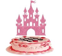 Xsstarmi 1 paquete de decoración para tartas con temática de castillo con purpurina, reina y princesa, decoración de pastel de cumpleaños para baby shower, boda, fiesta de cumpleaños, color rosa