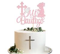 Xsstarmi 1 paquete de decoración para tartas de Mi Bautizo en español, decoración de bautizo para niñas, paloma de primera comunión, para decoración religiosa de Dios bendiga, baby shower, fiesta de