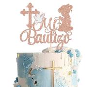 Xsstarmi 1 paquete de decoración para tartas Mi Bautizo para tarta de primera comunión, decoración de bautizo para niñas, decoración religiosa de Dios bendiga, baby shower, fiesta de cumpleaños,