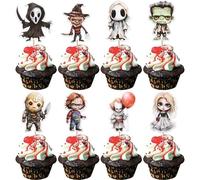 Xsstarmi 40 paquetes de adornos clásicos de terror para fiestas de Halloween, personajes de película de terror, cupcakes para temas de terror, cumpleaños, baby shower, decoración para tartas