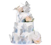 Xsstarmi 42 paquetes de decoración para tartas 3D mariposa mariposa viva decoración de pared hueco decoración de pared decoración de pared baby shower cumpleaños boda fiesta accesorios plata