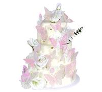 Xsstarmi 42 paquetes de decoración para tartas 3D mariposa viva decoración de pared mariposa hueca decoración de pared baby shower cumpleaños boda fiesta accesorios rosa claro