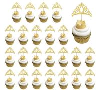 Xsstarmi Paquete de 24 adornos de corona dorada para cupcakes con purpurina mágica de la Academia de brujas mágicas para baby shower, fiesta de cumpleaños, suministros de decoración de pasteles