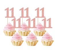 Xsstarmi Paquete de 36 adornos para cupcakes número 11 con purpurina para cumpleaños de 11 años, decoración para cumpleaños, boda, aniversario, fiesta, decoración de pasteles, color oro rosa