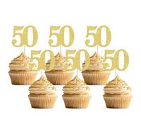 Xsstarmi Paquete de 36 adornos para cupcakes número 50 con purpurina dorada para 50 años, decoración para cupcakes de cumpleaños de 50 años, boda, aniversario, fiesta, decoración de tartas