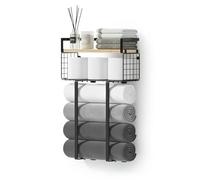Xstydes Toalleros para baño, toallero de Metal con Cesta de Almacenamiento, toallero de Pared para Toallas enrolladas, Almacenamiento de Toallas para baño pequeño, estantes de baño.