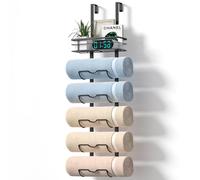 Xstydes Toalleros para Colgar sobre la Puerta, toalleros para baño, Soporte de Metal con Cesta de Almacenamiento, Almacenamiento de Toallas para baño pequeño, estantes de baño, Color Negro