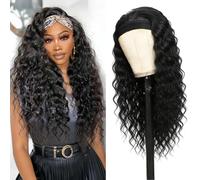 XSY - Peluca de cabello humano rizado (Deep Wave) con diadema, sin encaje frontal, 150 % de densidad, 66 cm, cabello virgen brasileño, color natural