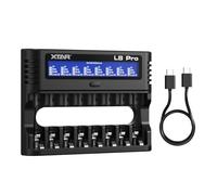XTAR L8 Pro Cargador de 8 vías para AA/AAA 1.2V NiMH y 1,5 V Li-Ion, USB-C cargador inteligente con pantalla LCD, 8 ranuras separadas con función de actualización y reparación