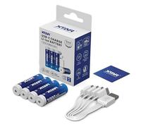 XTAR Pilas AA Recargables 1,5V Li-Ion, 3000mAh, Pack de 4, Cable USB-C, 1200+ Ciclos de Carga