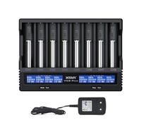 XTAR VC8 Plus - Cargador para 8 baterías de iones de litio y NiMH (8 unidades, universal, con 8 ranuras para pantalla LCD, cargador de la UE