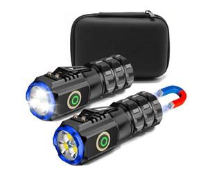 XTAUTO Paquete de 2 mini linternas LED portátiles, linterna de bolsillo pequeña recargable EDC 6 modos de iluminación con clip magnético impermeable para camping, senderismo, caminata nocturna,