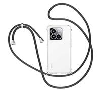 XTCASE Funda con Cuerda para Xiaomi 14 Pro, Carcasa con Cordón Transparente Suave TPU Silicona Anti-Choque Anti-Arañazos Case Colgante Ajustable Collar de Cuello Cadena, Negro