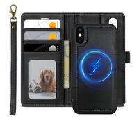 XTCASE Funda Cuero Magnética para iPhone X/XS, Carcasa Piel Billetera Tapa Leather PU [2 en 1 Desmontable] [Cierre magnético] [Ranuras Tarjetas] Versátil Antigolpes Caso, Negro