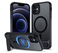 XTCASE Funda Magnética para iPhone 12/12 Pro [Compatible con MagSafe], Carcasa Translúcida Mate Trasera con Soporte Ajustable, A Prueba de Golpes y Resistente a arañazos Protección, Negro