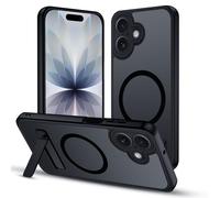XTCASE Funda Magnética para iPhone 17 con Soporte, Negro | Carcasa Translúcida Mate [Compatible con MagSafe] con Pie de Apoyo Ajustable A Prueba de Golpes Resistente a Arañazos Case