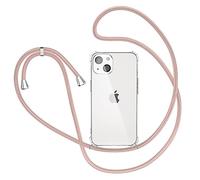 XTCASE Funda para iPhone 13 con Cuerda, Carcasa Transparente Suave TPU Silicona Case con Colgante Correa Ajustable Colgar Collar Correa de Cuello Cadena Cordón, Oro Rosa