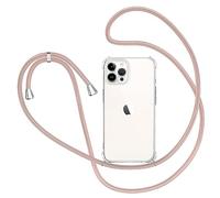 XTCASE Funda para iPhone 15 Pro con Cuerda, Carcasa Transparente Suave TPU Silicona Case con Colgante Correa Ajustable Colgar Collar Correa de Cuello Cadena Cordón, Oro Rosa