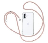 XTCASE Funda para iPhone 16 con Cuerda, Carcasa Transparente Suave TPU Silicona Case con Colgante Correa Ajustable Colgar Collar Correa de Cuello Cadena Cordón, Oro Rosa