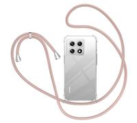 XTCASE Funda para Xiaomi 14T Pro con Cuerda, Carcasa Transparente Suave TPU Silicona Case con Colgante Correa Ajustable Colgar Collar Correa de Cuello Cadena Cordón, Oro Rosa