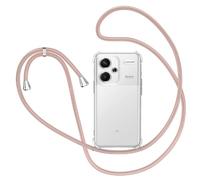 XTCASE Funda para Xiaomi Redmi Note 13 Pro+ Plus 5G con Cuerda, Cáscara Transparente de Silicona TPU Suave con Acollador Cordón Colgante Ajustable Collar Correa de Cuello Cadena, Oro Rosa