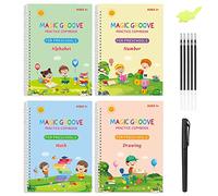 XTDMJ 4 cuadernos mágicos reutilizables para ejercicios + 5 recargas + 1 soporte para bolígrafo para niños caligrafía números dibujo letras escritura